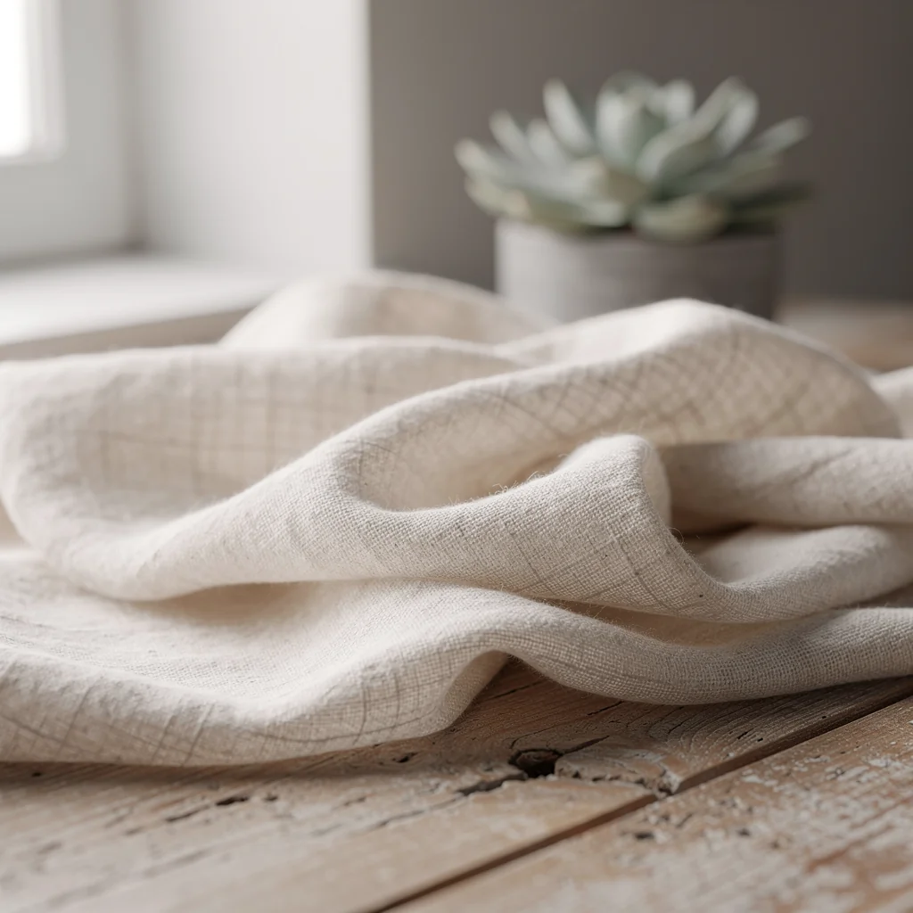 TABLECO Instagram lifestyle and boutique posts - folded textiles on oak shelving